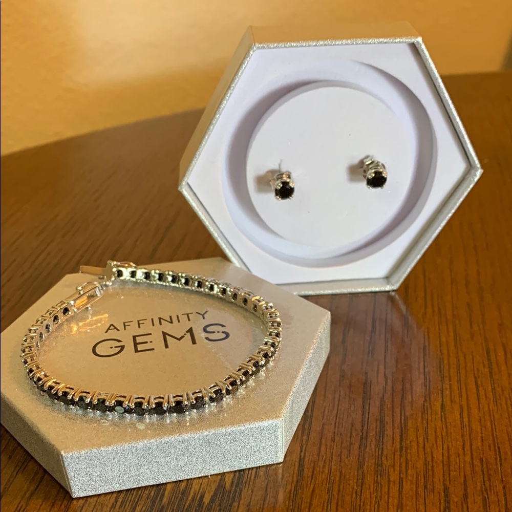 Affinity Gems Sterling Silver Black Spinel Stud Earrings & Bracelet